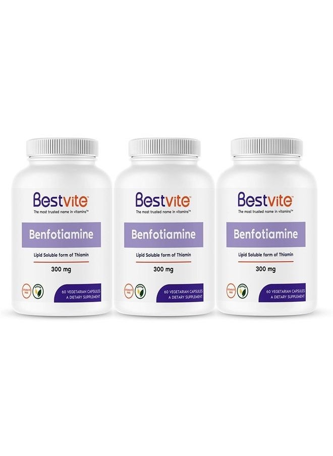BESTVITE Benfotiamine 300mg (180 Vegetarian Capsules) (60x3) No Stearates - No Silicon Dioxide - Vegan - Non GMO - Gluten Free  - Image 1