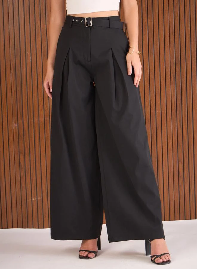 SASSAFRAS Sassafras Women Black Wide Leg Belted Trousers