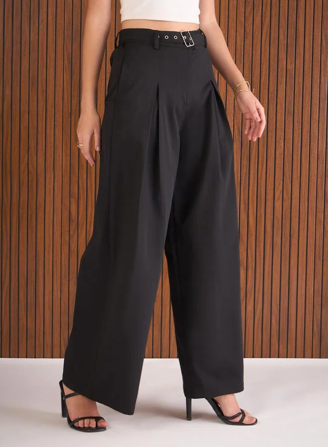 SASSAFRAS Sassafras Women Black Wide Leg Belted Trousers