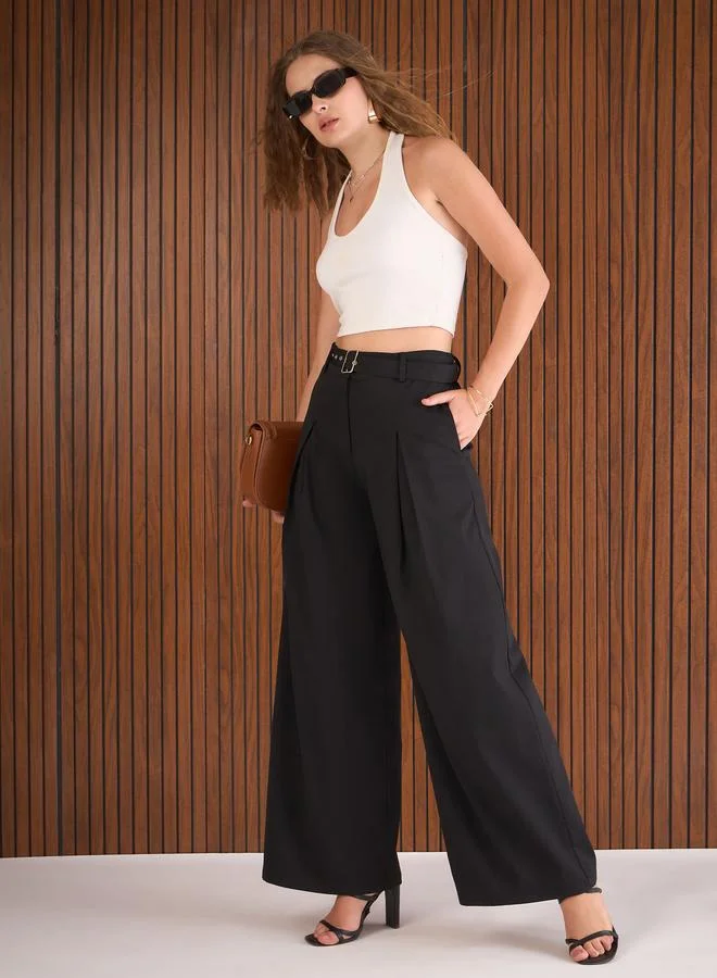 SASSAFRAS Sassafras Women Black Wide Leg Belted Trousers