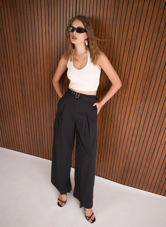 ساسافراس Sassafras Women Black Wide Leg Belted Trousers