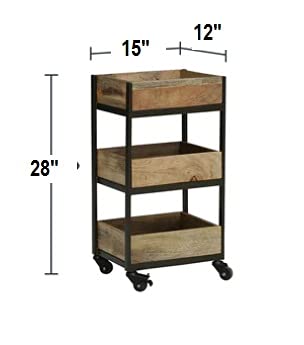 Generic Indian Decor 45839 Three Tier Bar Serving CartMobile Kitchen Cart on Wheels Kitchen Carts for HomeIndustrial Vintage Style Wood Metal Serving Trolley with Removable Top Tray Brown  - Image 3