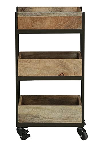 Generic Indian Decor 45839 Three Tier Bar Serving CartMobile Kitchen Cart on Wheels Kitchen Carts for HomeIndustrial Vintage Style Wood Metal Serving Trolley with Removable Top Tray Brown  - Image 4