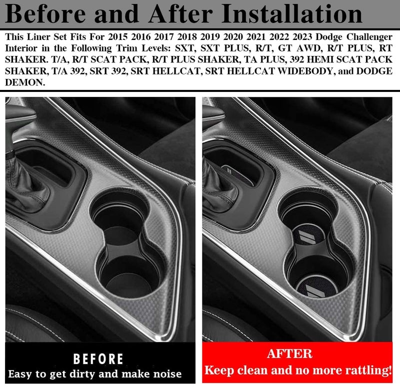 Auprite Anti Dust Mats for Dodge Challenger Accessories 2015 2016 2017 2018 2019 2020 2021 2022 2023,Custom Fits Cup Holder Liners Mats Door Pocket Center Console Liners, 11pcs/kit (Gray) - Image 4