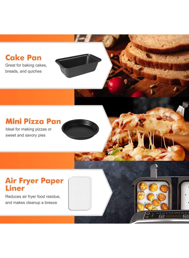 Dual Basket Air Fryer Accessories, Set of 9 Fit for Dual Air Fryer DZ201, DZ401 & Most 8 Quart - 10 Quart and Larger Dual Zone Air Fryer, Include Cake Pizza Pan, Rack & Skewer  - Image 2