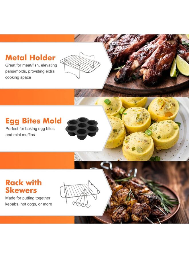 Dual Basket Air Fryer Accessories, Set of 9 Fit for Dual Air Fryer DZ201, DZ401 & Most 8 Quart - 10 Quart and Larger Dual Zone Air Fryer, Include Cake Pizza Pan, Rack & Skewer  - Image 4