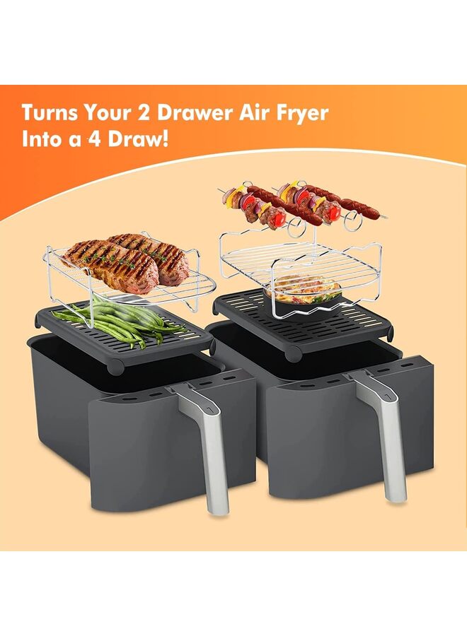 Dual Basket Air Fryer Accessories, Set of 9 Fit for Dual Air Fryer DZ201, DZ401 & Most 8 Quart - 10 Quart and Larger Dual Zone Air Fryer, Include Cake Pizza Pan, Rack & Skewer  - Image 5