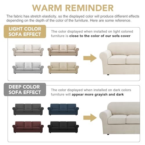 H.VERSAILTEX 4 Piece Stretch Couch Covers for 3 Cushion Couch Sofa Furniture Slipcovers Feature Upgraded Thicker Jacquard Fabric (Sofa, Ivory) - Image 4