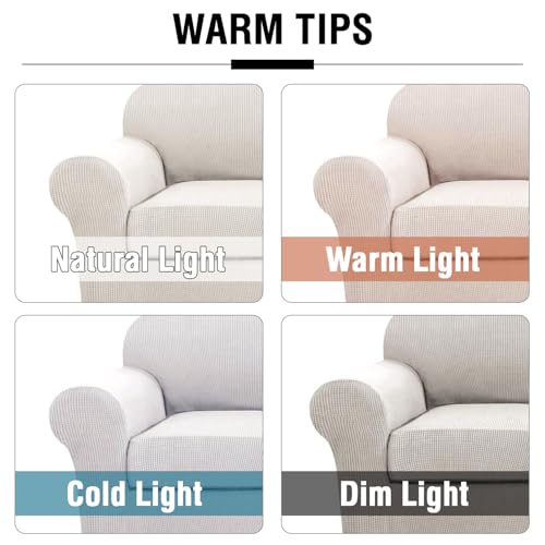 H.VERSAILTEX 4 Piece Stretch Couch Covers for 3 Cushion Couch Sofa Furniture Slipcovers Feature Upgraded Thicker Jacquard Fabric (Sofa, Ivory) - Image 3