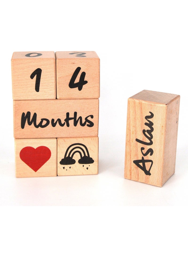 Evashophediyelik Evashoph Gift Mother Baby Wooden Cubes with Names and Decoration 6 Pieces Black  - Image 1