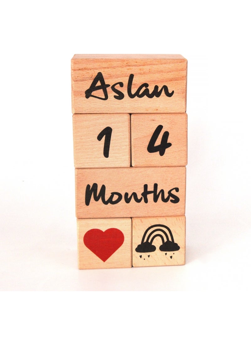 Evashophediyelik Evashoph Gift Mother Baby Wooden Cubes with Names and Decoration 6 Pieces Black  - Image 3