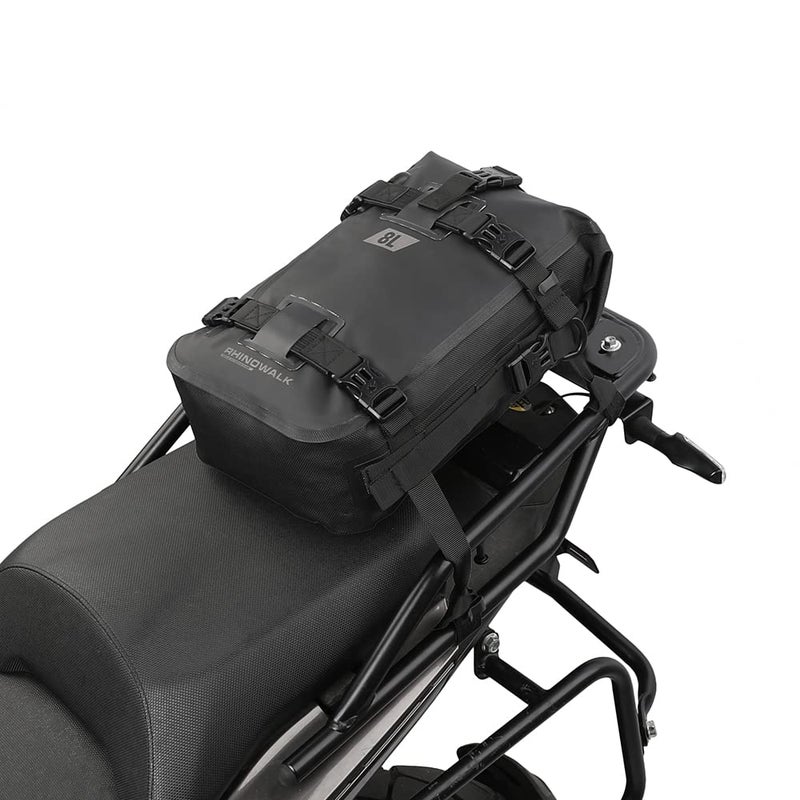 Rhinowalk Motorcycle Tail Bag Motorbike Side Bag 8L Full Waterproof Motor Saddle Pannier Bag Rear Rack Trunk Professional Motor AccessoriesBlack