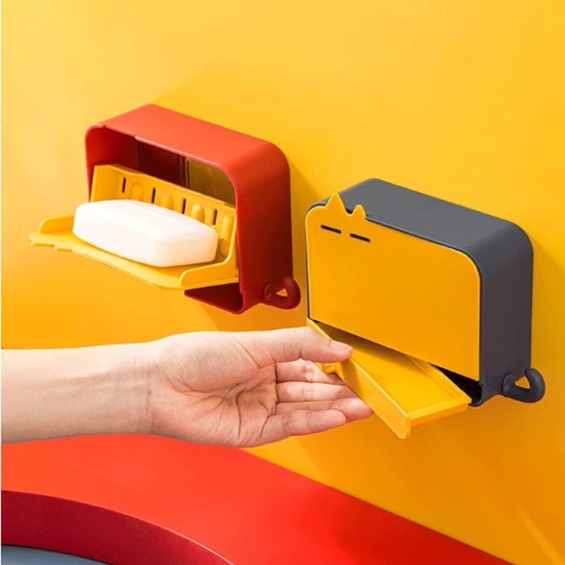 Cyrox Cyrox Bathroom Use Drain Soap Box Holder, Water Drain Tray Soap Holder, Flip-Top, Wall Mounted, Single Grid (1Pcs)  - Image 1