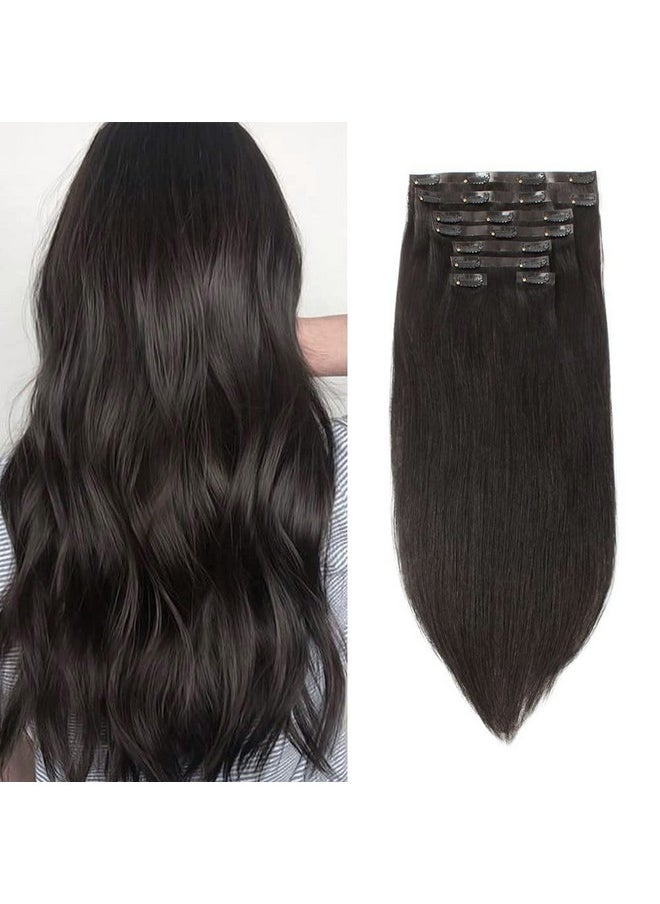 Sixstarhair - Hair Extensions Clip In Human Hair Brown Black Hair Extensions 16Inch Real Human Hair Straight Thick Hair 120G Pack With 8 Pieces Clips In Wefts - Image 1