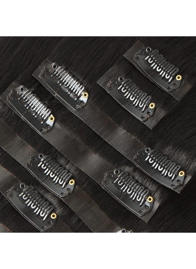 Sixstarhair - Hair Extensions Clip In Human Hair Brown Black Hair Extensions 16Inch Real Human Hair Straight Thick Hair 120G Pack With 8 Pieces Clips In Wefts - Image 1