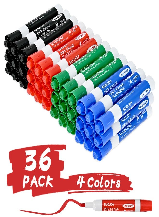 SUQJOY Dry Erase Markers, Chisel Tip Whiteboard Marker, Low Odor Thick Dry Markers, 36 Bulk 4 Assorted Color Markers for office - Image 1