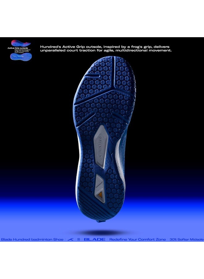 هندرد حذاء تنس الريشة Blade للجنسين (غير لاصق) | خفيف ومتين (أزرق/أبيض، مقاس 12 بريطاني) - Image 2