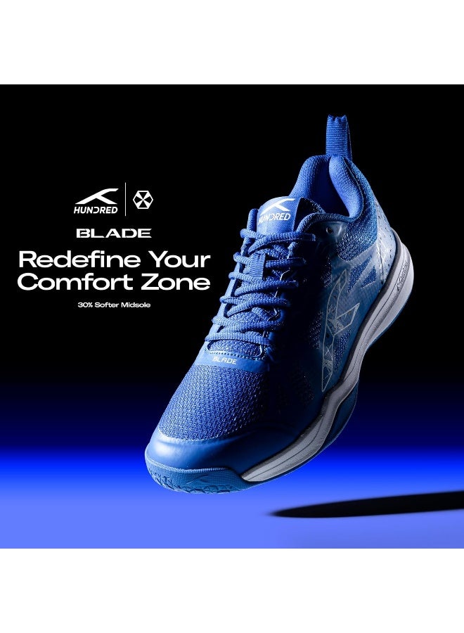 هندرد حذاء تنس الريشة Blade للجنسين (غير لاصق) | خفيف ومتين (أزرق/أبيض، مقاس 12 بريطاني) - Image 3