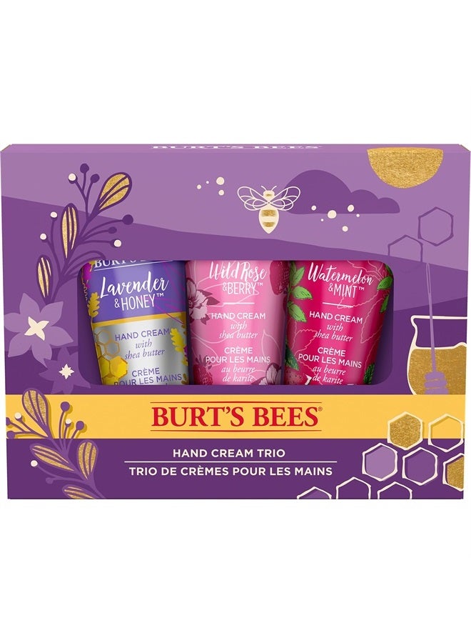 Burt's Bees Christmas Gifts, 3 Body Care Stocking Stuffers Products, Hand Cream Trio Set - Lavender Honey, Watermelon Mint & Wild Rose Berry Shea Butters - Image 1