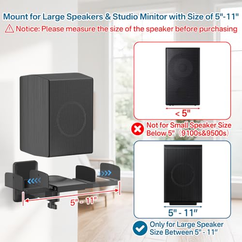Yibracki Heavy-Duty Studio Monitor Wall Mounts, Adjustable Speaker Wall Mounts for Samsung HW-Q Rear Speakers, Booshelf Speaker Brackets for Edifier R1280T/Klipsch/Polk, 5"-11" Dual Side Clamp WR Cable Ties - Image 2