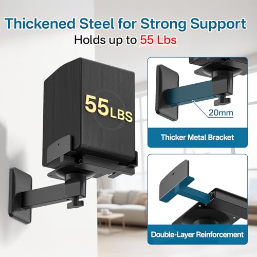 Yibracki Heavy-Duty Studio Monitor Wall Mounts, Adjustable Speaker Wall Mounts for Samsung HW-Q Rear Speakers, Booshelf Speaker Brackets for Edifier R1280T/Klipsch/Polk, 5"-11" Dual Side Clamp WR Cable Ties - Image 3