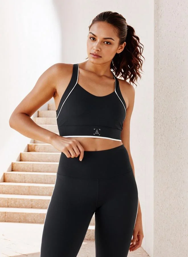 ADOT by Splash Contrast Piping Detail Sports Bra with Cross Back Strap