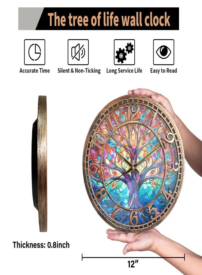 WANGIRO Tree of Life Wall Clock 12inch Silent Movement Non-Ticking Clock Precise Timekeeping Wall Clock Suitable for Living Rooms Bedrooms Offices Ideal for Home Decor Gifts Antique Copper - Image 3