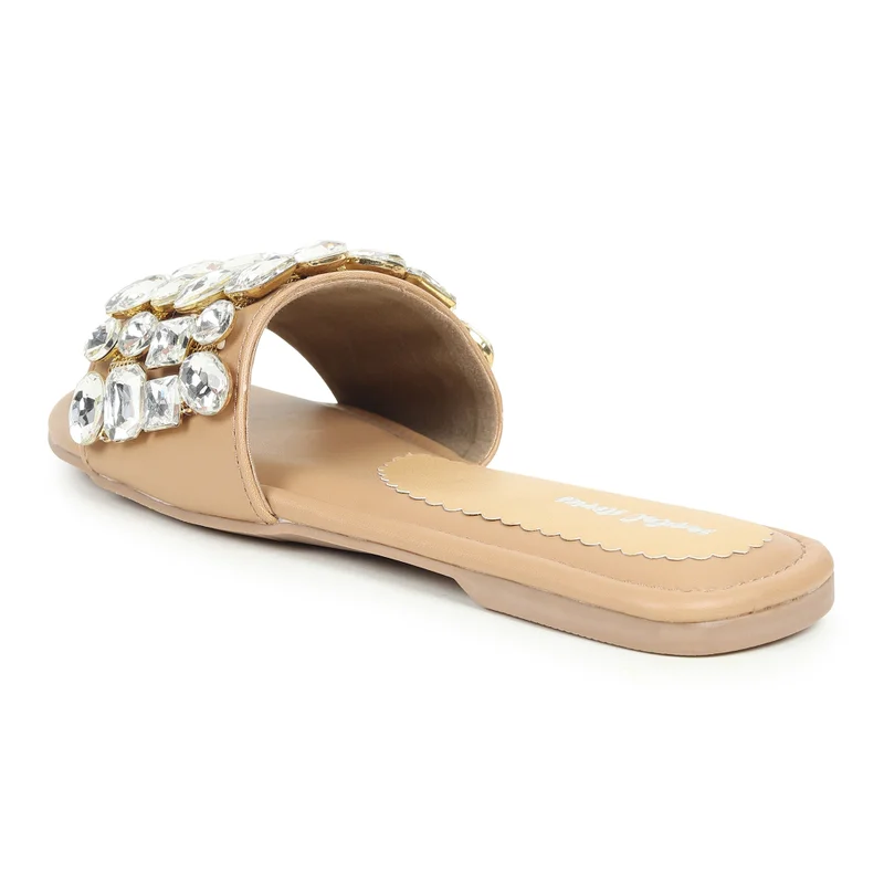 Sandal Stories Beige Crystal Luxe Slide Flats for Women