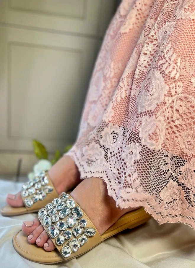 Sandal Stories SANDAL STORIES Women Open Toe Flats with Rhinestone Embellishments