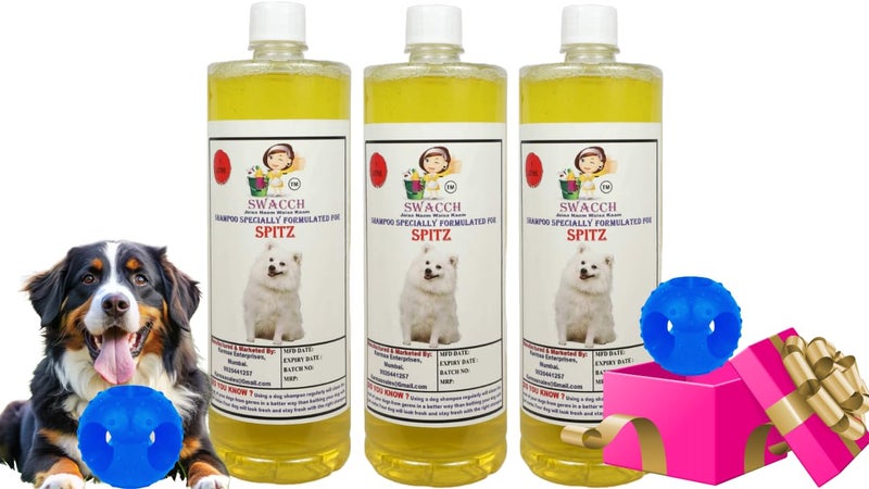 swacch Pet Shampoo | Puppy Safe Shampoo | PH Balanced | Ditch to Itch for Spitz Dog Shampoo 3 Litre (Lemon) + Goofy Ball Chew Toy Combo Pack - Image 1