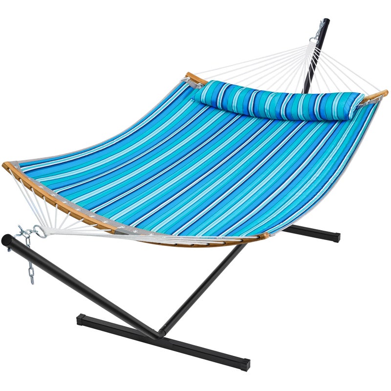 SUPERJARE Hammock with Stand 2 Person Heavy Duty Hammock Frame Detachable Pillow  Strong CurvedBar  Portable Carrying Bag Perfect for Outdoor  IndoorAqua Blue