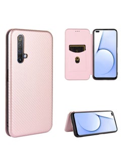 HuHa Case Cover For Realme X50 / X50 5G Carbon Fiber Texture Horizontal Flip TPU + PC + PU Leather Case with Card Slot Pink 