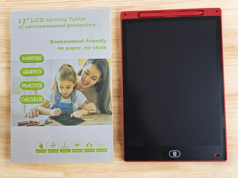 LCD Writing Tablet, Electronic Writing Drawing Board, 12 Inch Handwriting Drawing Board with Erase Button and Screen Lock Button for Kids Students Adults Home Office School - Red