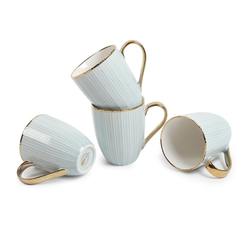 Lemon Tree Porcelain Ceramic TeaCoffee Mug Set 360 ml Set of 4 Stylish Design Ideal for Daily Use Gifting Fine Porcelain with Gold Rim Handle Blue - Image 4