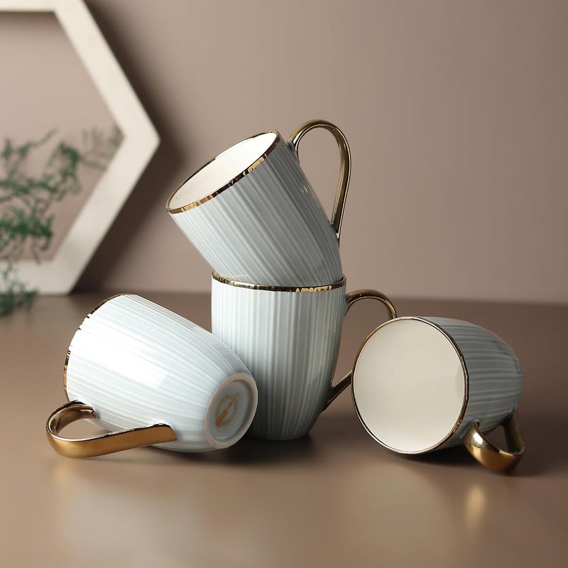 Lemon Tree Porcelain Ceramic TeaCoffee Mug Set 360 ml Set of 4 Stylish Design Ideal for Daily Use Gifting Fine Porcelain with Gold Rim Handle Blue - Image 1