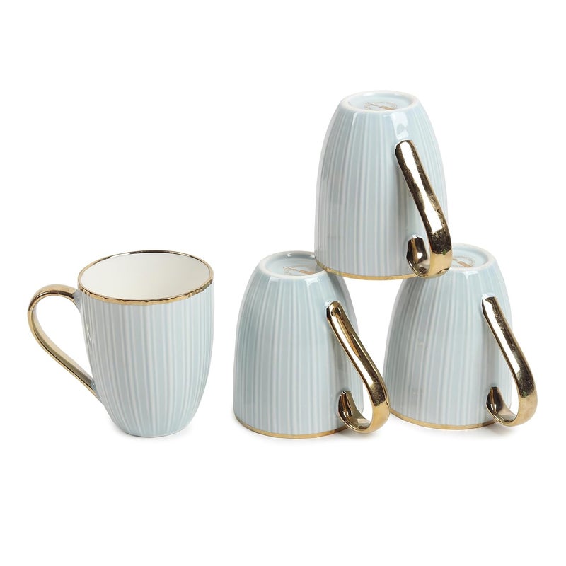 Lemon Tree Porcelain Ceramic TeaCoffee Mug Set 360 ml Set of 4 Stylish Design Ideal for Daily Use Gifting Fine Porcelain with Gold Rim Handle Blue - Image 3