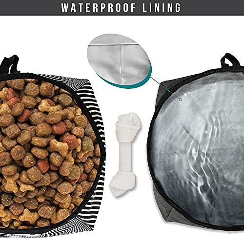 PetAmi Dog Food Travel Bag | Kibble Carrier for Dogs with Collapsible Dog Water Bowls Kit | Pet Food Travel Container Storage for Camping, Hiking Gear Accessories (Stripe Black, Grey) - Image 5