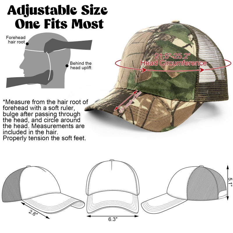 Shyyween 3 Pcs Hunting Hats Mesh Back Camo Caps Men's Trucker Breathable Mesh Cap with Adjustable Strap Hunting Gear Accessories - Image 2