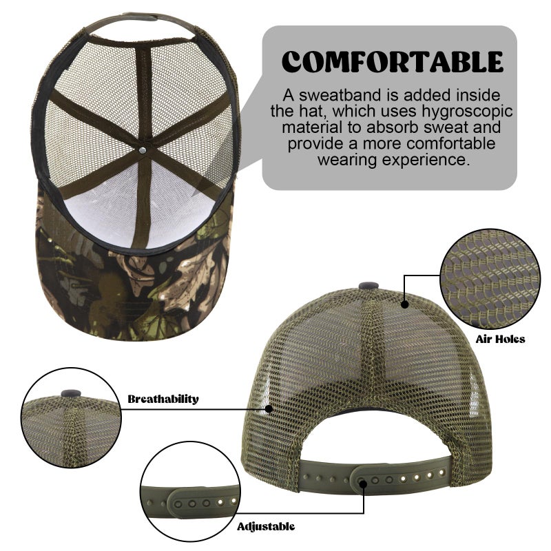 Shyyween 3 Pcs Hunting Hats Mesh Back Camo Caps Men's Trucker Breathable Mesh Cap with Adjustable Strap Hunting Gear Accessories - Image 3
