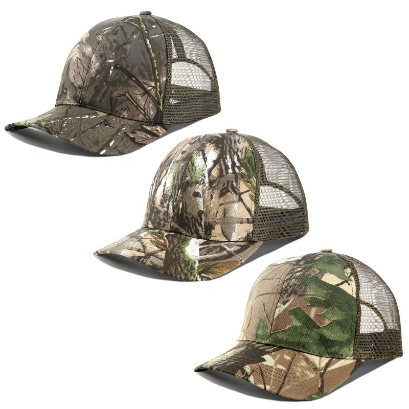 Shyyween 3 Pcs Hunting Hats Mesh Back Camo Caps Men's Trucker Breathable Mesh Cap with Adjustable Strap Hunting Gear Accessories - Image 1