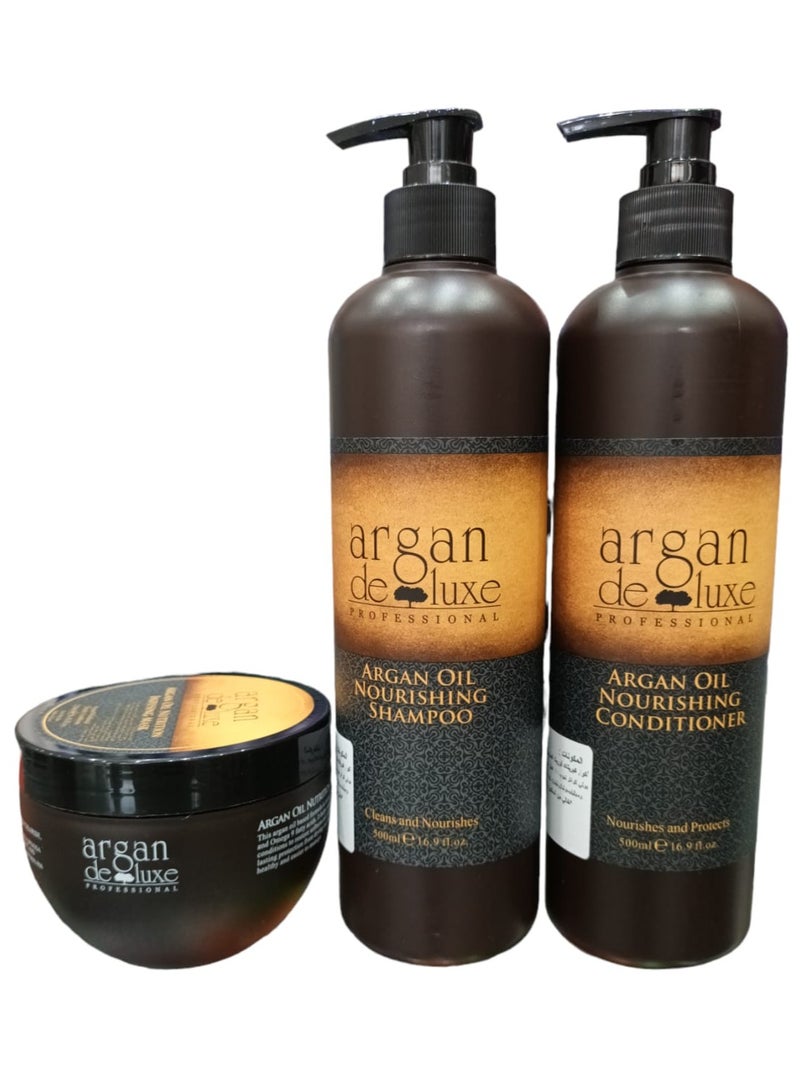 أرغان ديلوكس شامبو 500مل وبلسم 500مل وماسك 250 مل مغذي بزيت الارجان