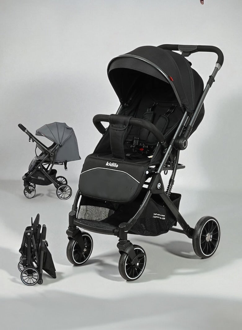 كيديليو عربة أطفال كيديليو - ممتص صدمات مزدوج - أسود - أداء عالي