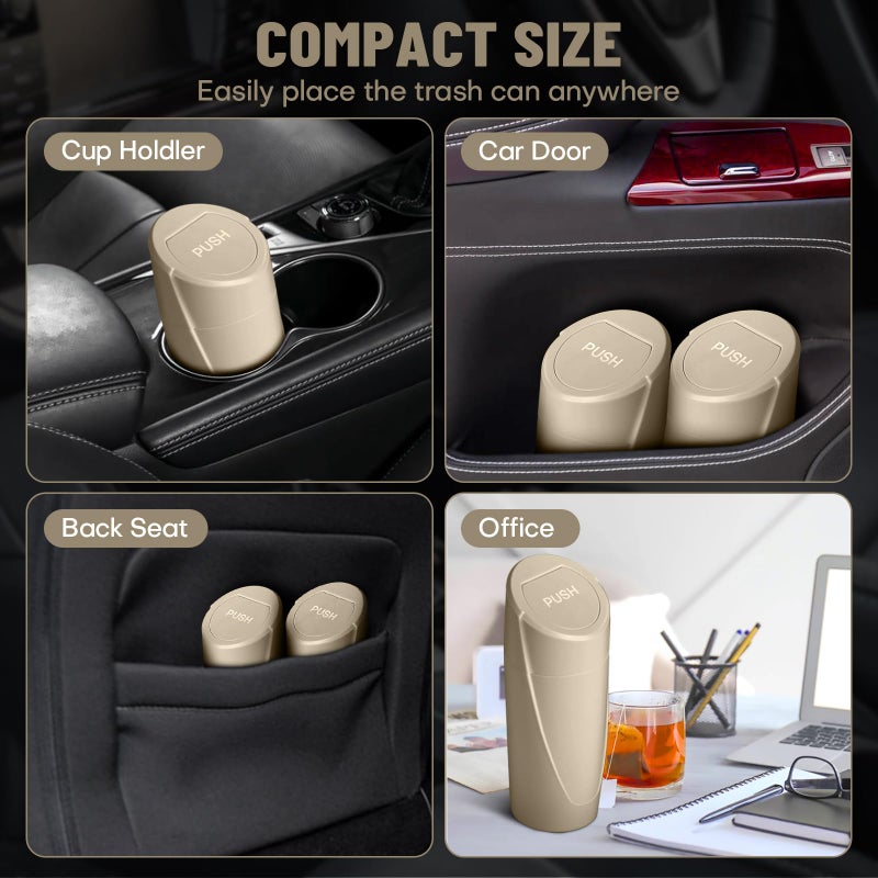SGLRT Car Trash Can Bin with Lid - Car Garbage Can Cup Holder - Beige Mini Leakproof Vehicle Trash Garbage Can Bin with 20pcs Trash Bags-Car Organizers and Storage for Front Back Seat Accessories - Image 3
