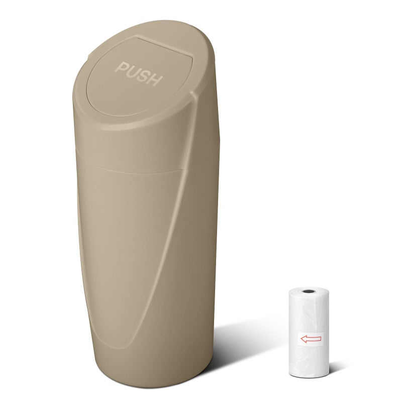 SGLRT Car Trash Can Bin with Lid - Car Garbage Can Cup Holder - Beige Mini Leakproof Vehicle Trash Garbage Can Bin with 20pcs Trash Bags-Car Organizers and Storage for Front Back Seat Accessories - Image 1