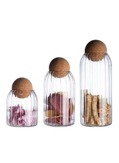 QSHOP Glass Food Storage Jars Set of 3 with Ball Cork Lids, Bamboo Glass Storage Containers with Good Sealing, Suitable for Kitchen Pantry for Tea, Coffee, Sugar, Flour, Spices, Etc.  - Image 1
