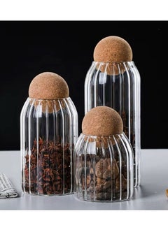 QSHOP Glass Food Storage Jars Set of 3 with Ball Cork Lids, Bamboo Glass Storage Containers with Good Sealing, Suitable for Kitchen Pantry for Tea, Coffee, Sugar, Flour, Spices, Etc.  - Image 2