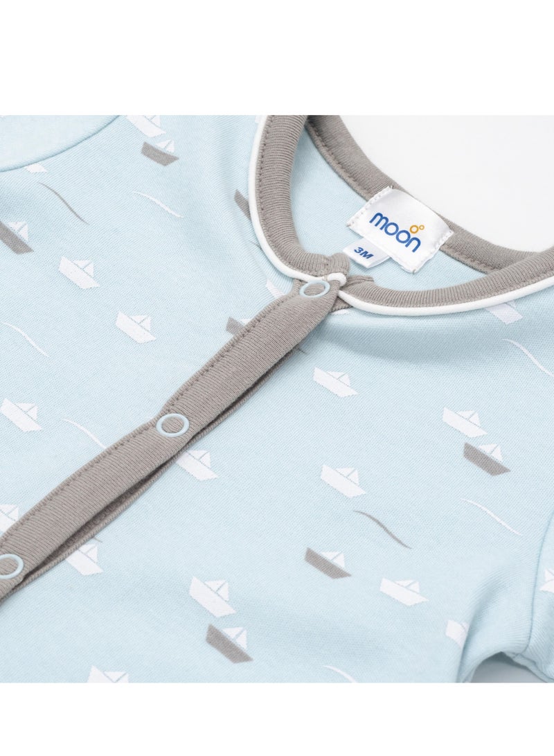 MOON 100% Cotton  Sleepsuit, Hat And Bib 3pcs 1-3M Teal - Little Boat - Image 4