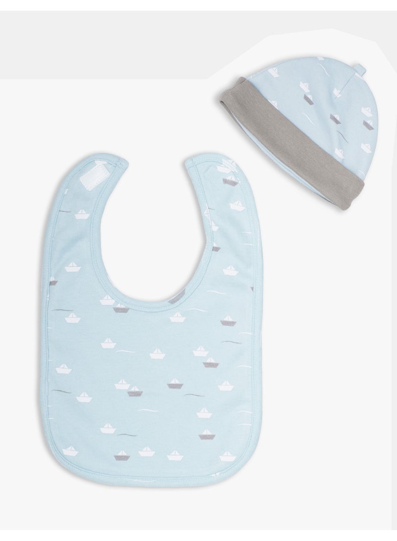 MOON 100% Cotton  Sleepsuit, Hat And Bib 3pcs 1-3M Teal - Little Boat - Image 3