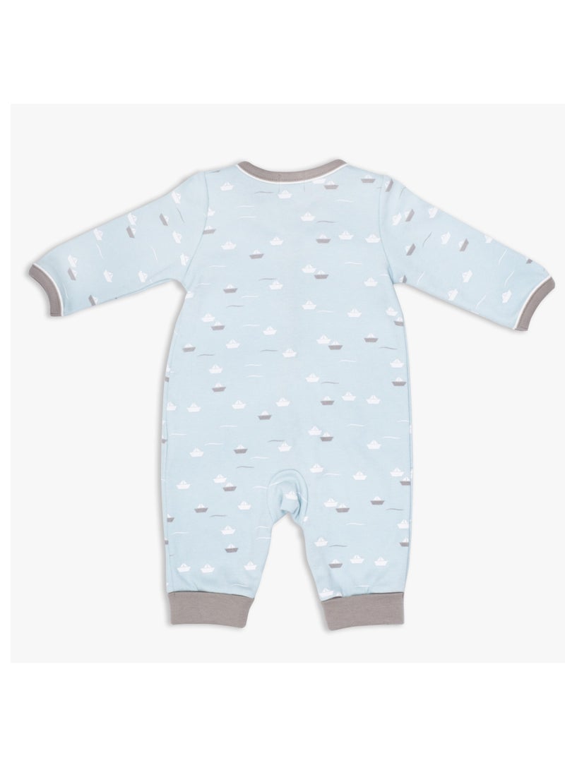 MOON 100% Cotton  Sleepsuit, Hat And Bib 3pcs 1-3M Teal - Little Boat - Image 2