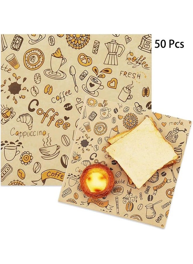 50 Pcs Wax Baking Papers Disposable Oilproof Greaseproof Paper for Food Greaseproof Sandwich Picnic Basket Liners Wrappers Bakery Tissue Sheets Kitchen - Image 1